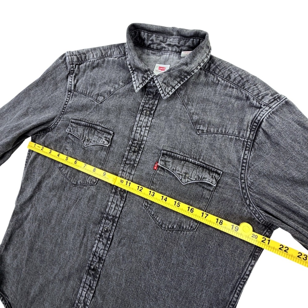 Levi's Western Barstow Shirt Men Medium Black Pearl Snaps Standard Fit Denim‎ - Picture 8 of 10